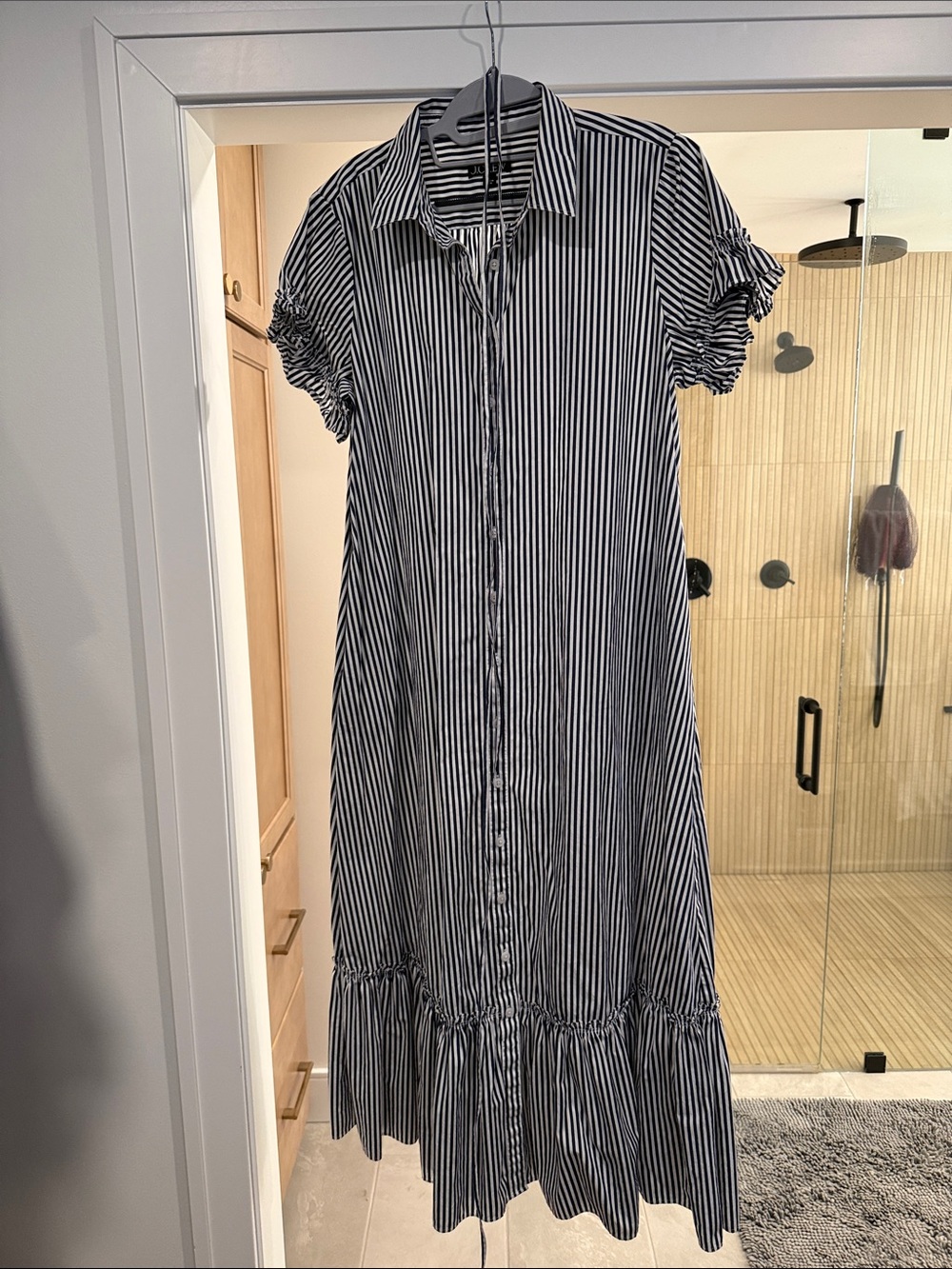 J. Crew Black and White Striped Maxi Shirt Dress